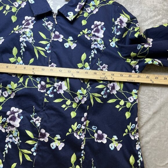 Chico's Women's Jacket Size 2 (L 12) Floral‎ Poplin Cotton Zip-Up Layer Blazer - Picture 10 of 10